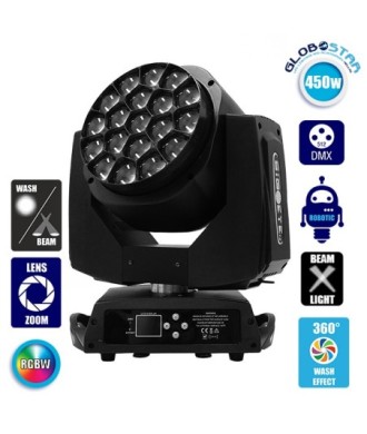 Κινούμενη Ρομποτική Κεφαλή Atlas HAWKEYE 2 K10 BEE EYE PRO 4in1 BEAM - WASH - ROTATION - ZΟΟΜ 4°-60° 19*15 Watt OSRAM LED RGBW 450W 230V DMX512 GloboStar 51151